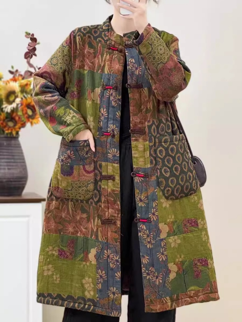 Winter Ethnic Fashion For Women - Jaqueta Acolchoada Feminina de Algodão Estilo