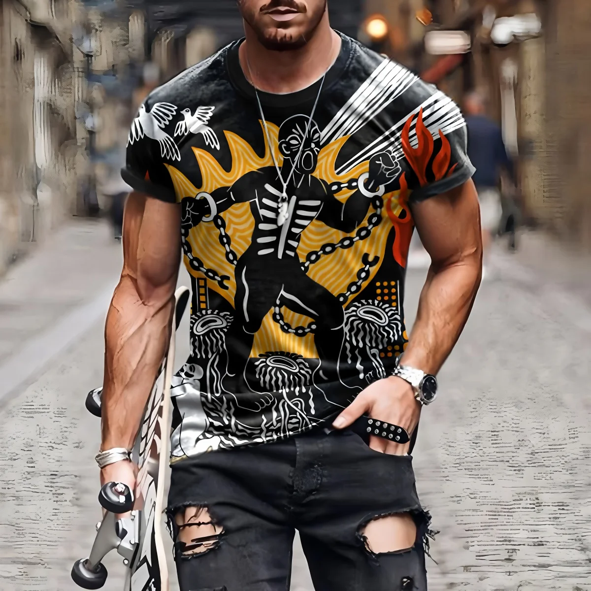 Men'S Ethnic Fashion Trends - Camisetas com Estampa Étnica Vintage, Tendência