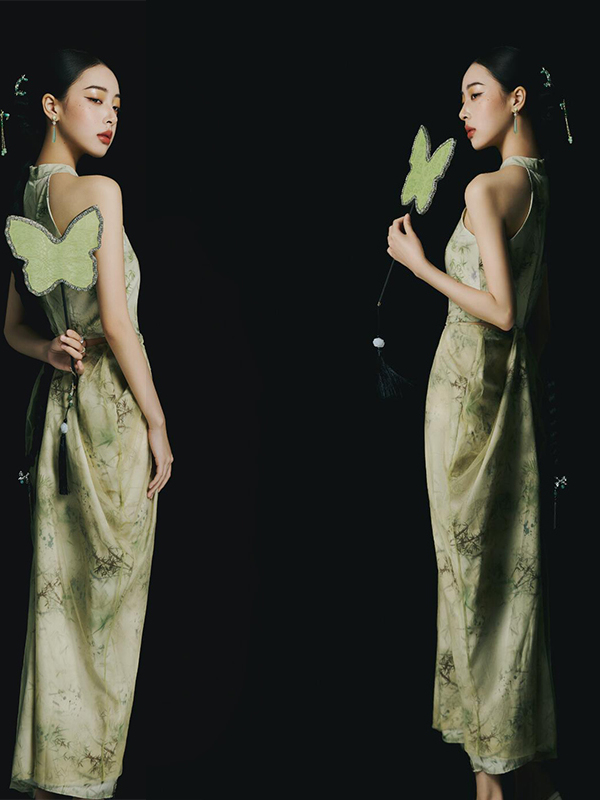 Ethnic Fashion Studio - Novo Vestido Verde Estilo Chinês Sem
