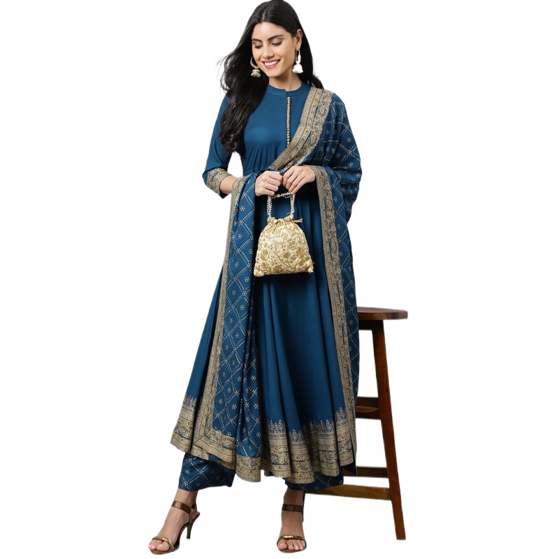 Salwar Kameez Set - Conjunto de Kurta Feminina Indiana, Azul,