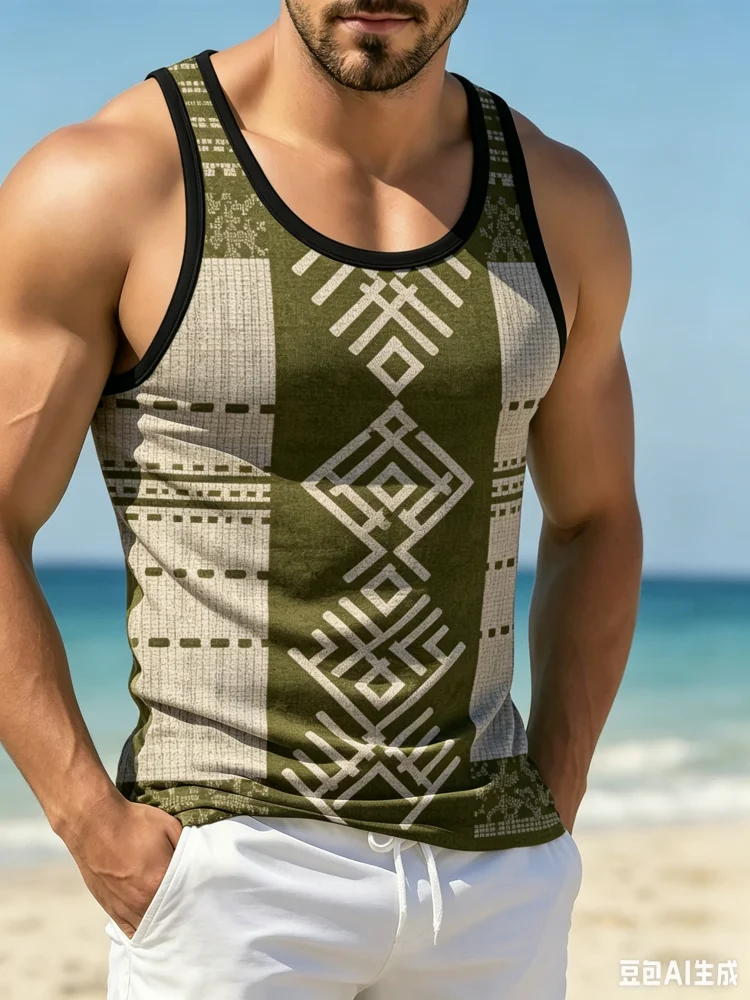 Men'S Ethnic Fashion Trends - Colete Masculino Vintage Étnico Geométrico Tribal