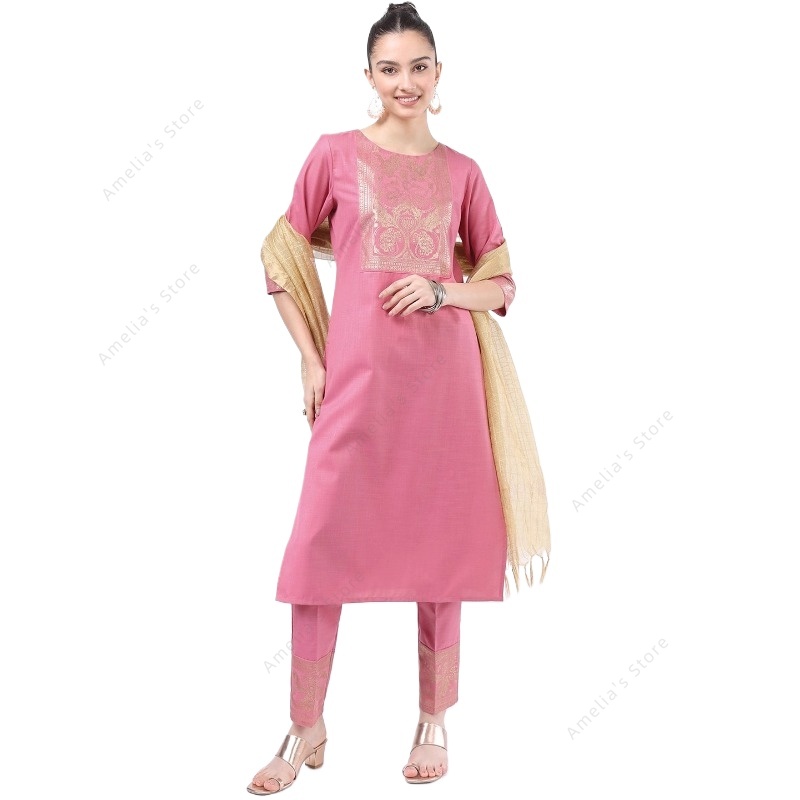 Salwar Kameez Set - Conjunto de 3 peças Kurta rosa