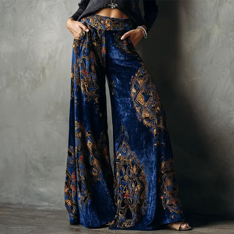 Winter Ethnic Fashion For Women - Calças de perna larga feminina retro