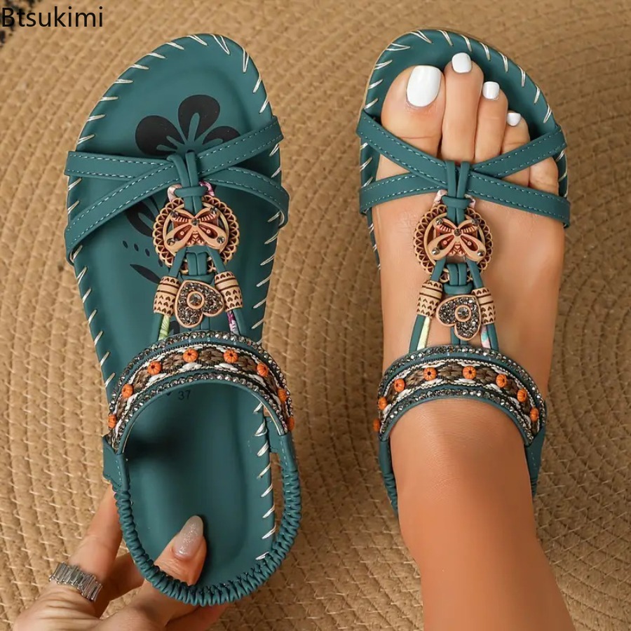 Ethnic Fashion For Women - Sandálias Boêmias Femininas para Praia e