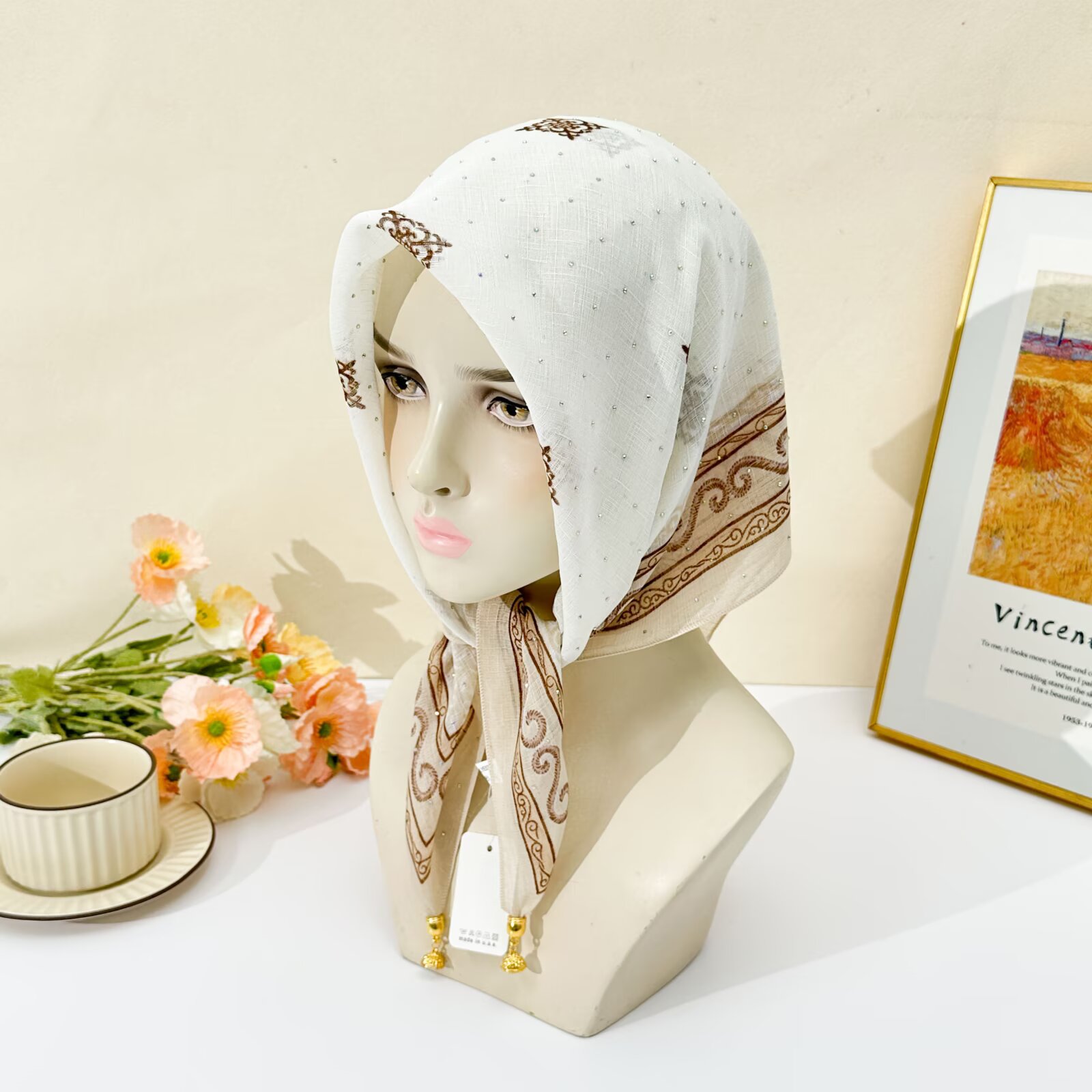 Hijab Branco com Estampa Étnic - Go Ethnic Fashion avaliação e preço