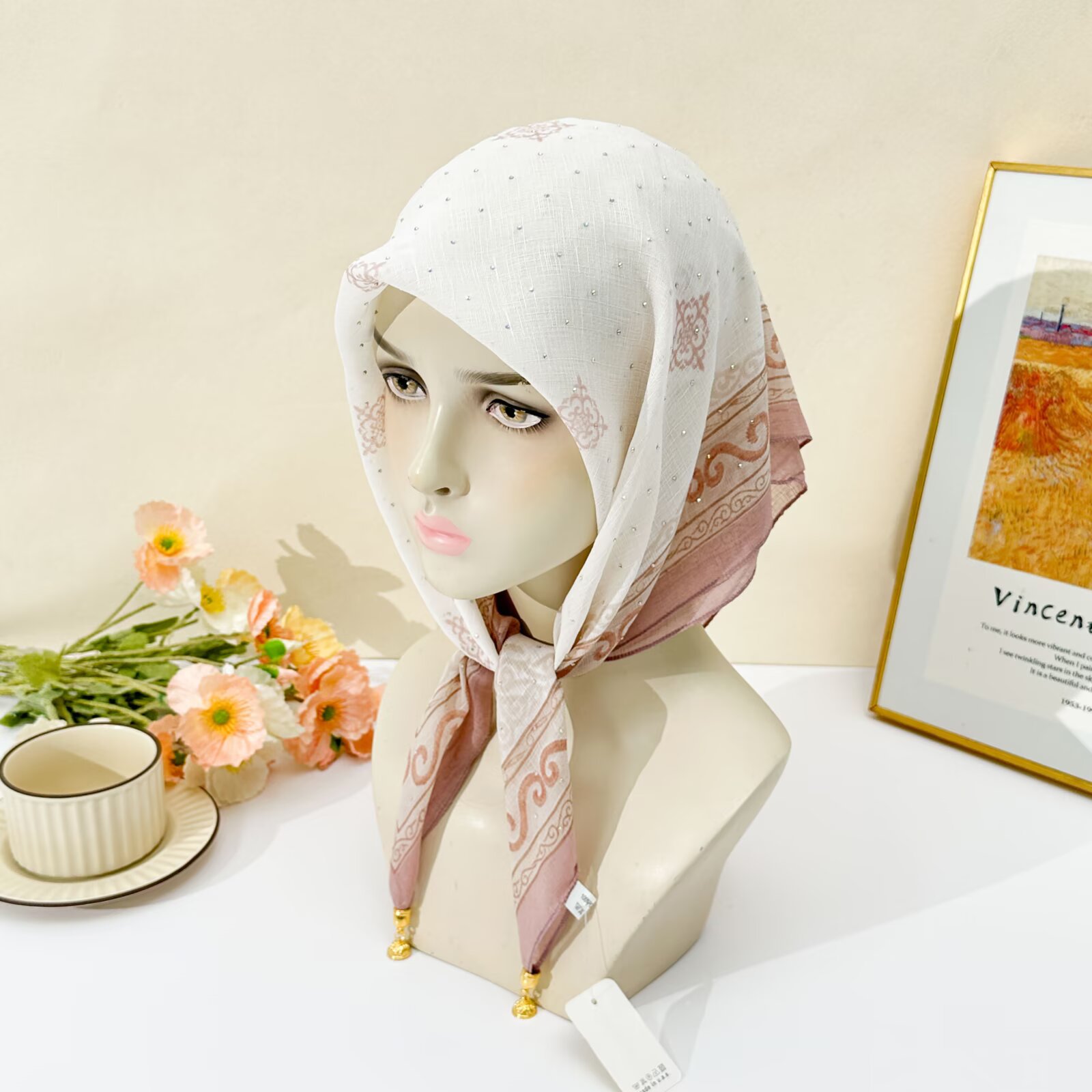 Hijab Branco com Estampa Étnic - Go Ethnic Fashion avaliação e preço