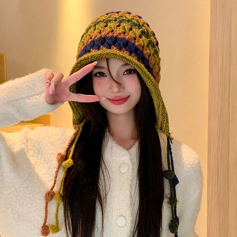 Gorro de Lã Tricotado com List - Winter Ethnic Fashion For Women avaliação e preço
