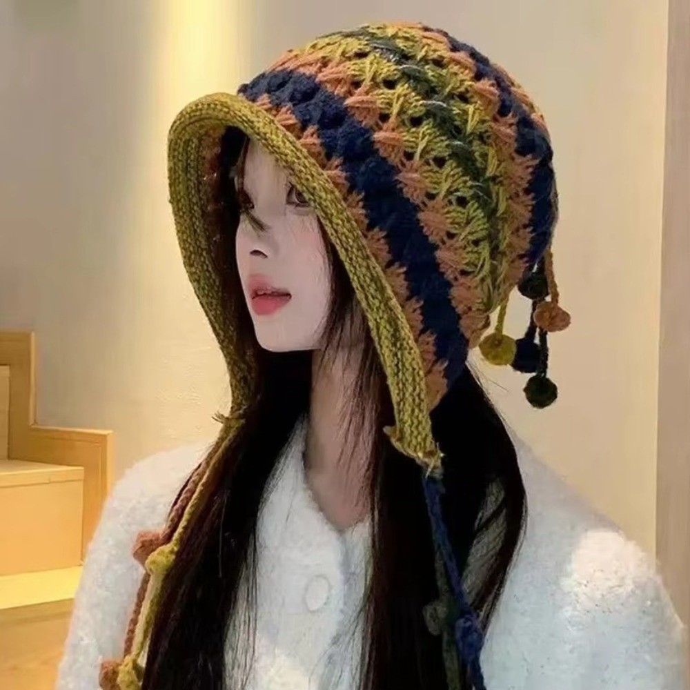 Gorro de Lã Tricotado com List - Winter Ethnic Fashion For Women avaliação e preço