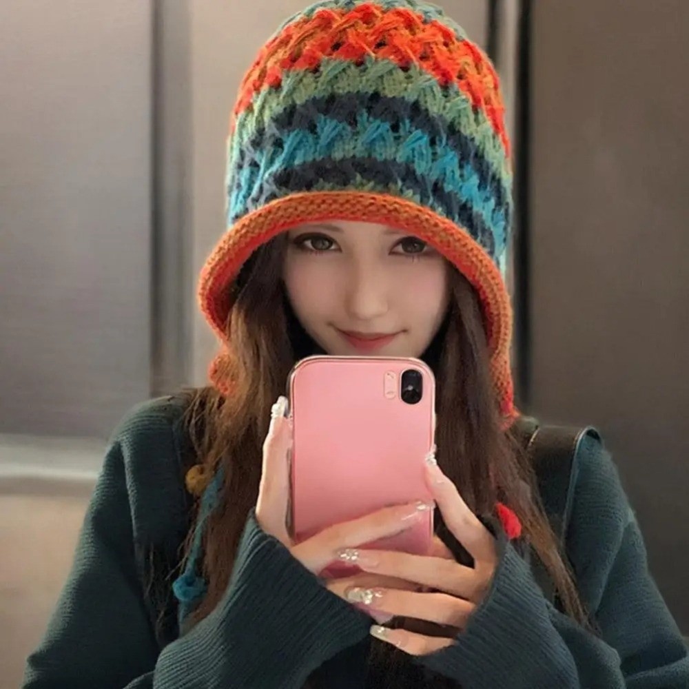 Gorro de Lã Tricotado com List - Winter Ethnic Fashion For Women avaliação e preço