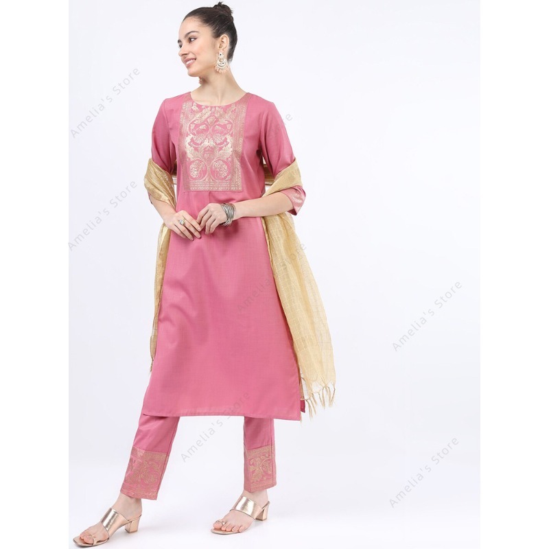 Conjunto de 3 peças Kurta rosa - Salwar Kameez Set avaliação e preço