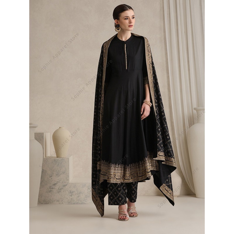 Elegante preto indiano salwar  - Salwar Kameez Set avaliação e preço